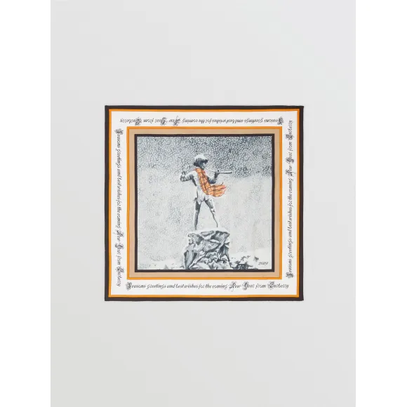 博百利/Burberry 圣诞印花丝质方巾 (亮橘色)  80255641