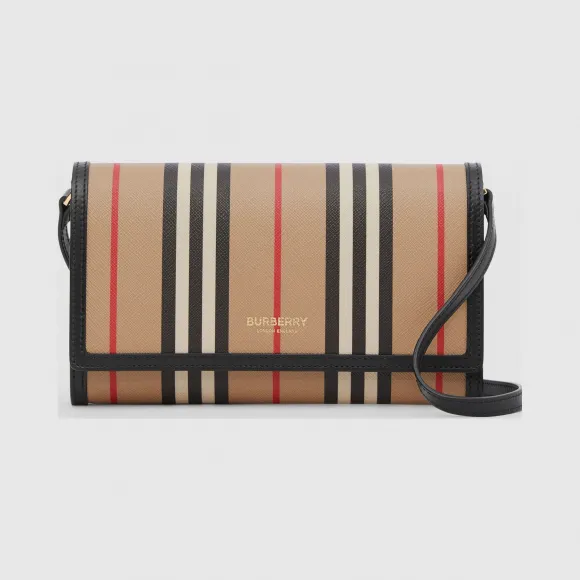 博百利/Burberry 标志性条纹环保帆布钱夹（含可拆式背带） (典藏米色) - 女士  80260041