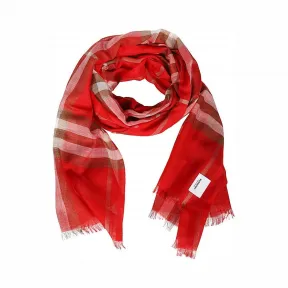 博百利/Burberry 轻盈格纹丝毛混纺围巾 (亮红色)  80264491