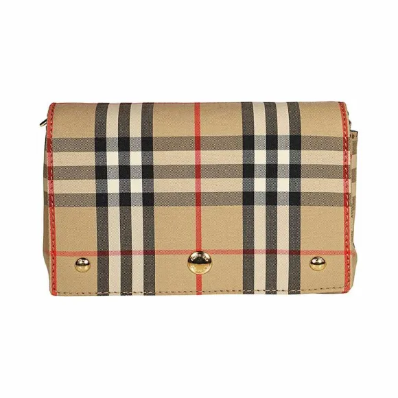 博百利/Burberry 小号 Vintage 格纹拼皮革斜背包 (典藏米色) - 女士  80264541