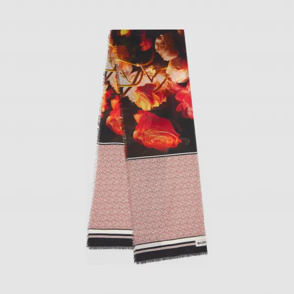 博百利/Burberry 专属标识印花拼花纹羊毛丝巾 (浅古铜粉红)  80274721
