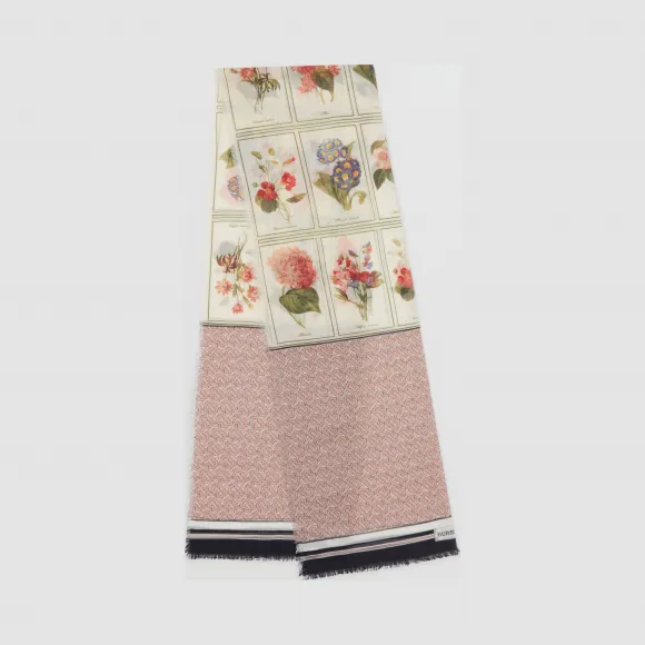 博百利/Burberry 专属标识拼植物印花丝毛混纺围巾 (浅古铜粉红)  80275731