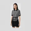 博百利/Burberry 小方格美利奴羊毛提花 Polo 衫 (黑色) - 女士  80287711