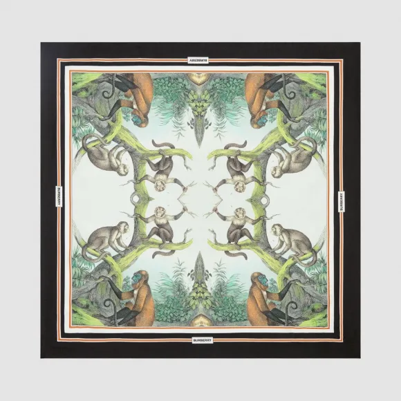 博百利/Burberry 女士 小号猴子印花丝质方巾  80289871