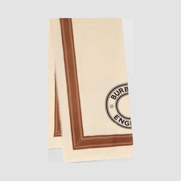 博百利/Burberry 徽标图案轻盈羊绒围巾 (自然白)  80293891