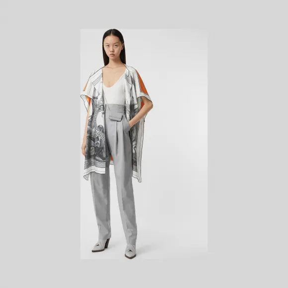 博百利/Burberry 猴印花丝质斜纹披肩 (黑色 / 白色) - 女士  80294281