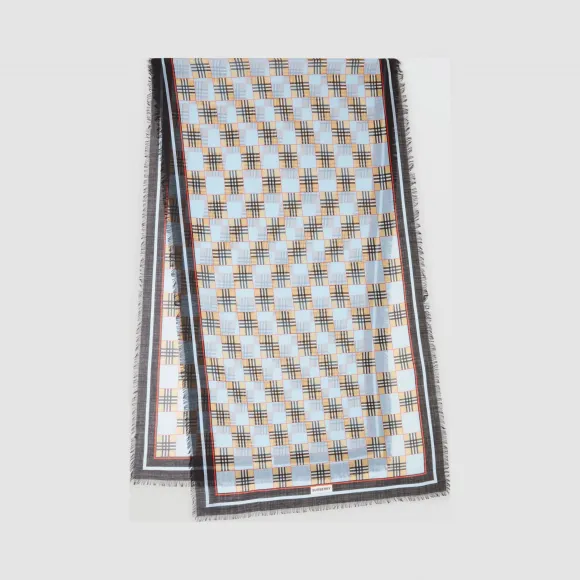 博百利/Burberry 女士 棋盘格纹印花丝毛混纺围巾  80311311