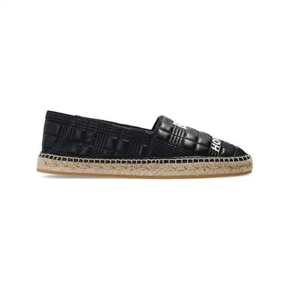 博百利/Burberry 黑色 Horseferry 绗缝皮革草编鞋 80313641