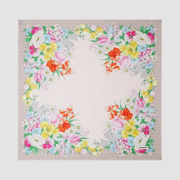博百利/Burberry 女士 花卉拼专属标识印花丝质方巾  80321761