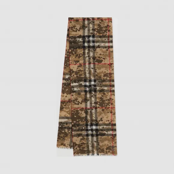 博百利/Burberry 女士 轻盈迷彩格纹丝毛混纺围巾  80321931