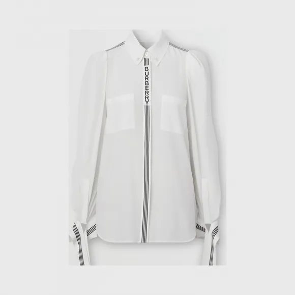 博百利/Burberry 女士 徽标印花丝质绉纱衬衫  80324471