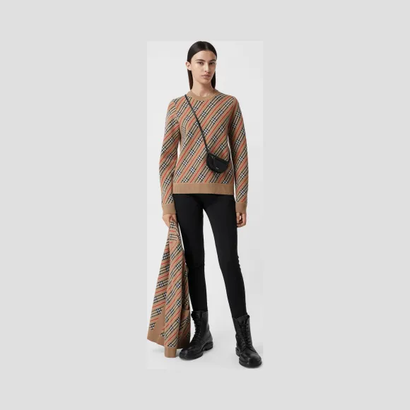 博百利/Burberry 女士 条纹美利奴羊毛混纺针织衫  80332341