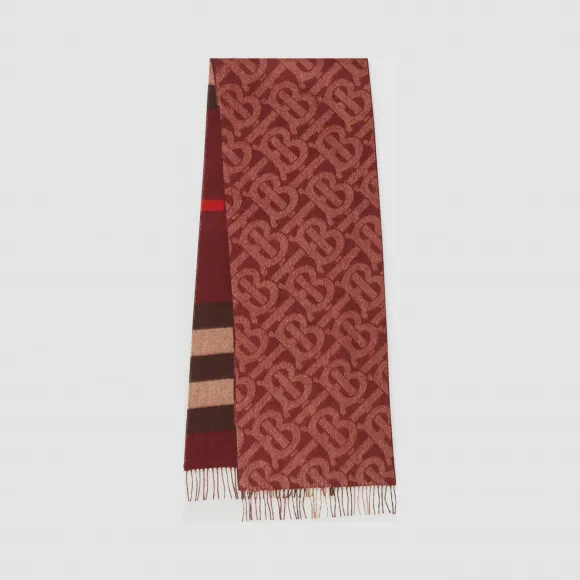 博百利/Burberry 女士 双面两用格纹拼专属标识羊绒围巾  80340881