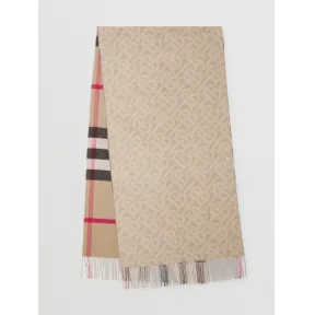 博百利/Burberry 双面两用格纹大号羊绒围巾 (典藏米色) 80451741
