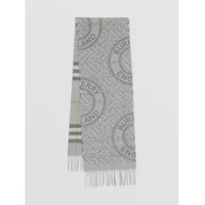 博百利/Burberry 双面两用格纹拼专属标识羊绒围巾 (浅灰色) 80452421