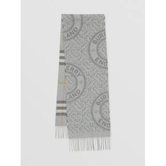 博百利/Burberry 双面两用格纹拼专属标识羊绒围巾 (浅灰色) 80452421