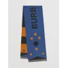 博百利/Burberry 几何拼徽标图案提花丝毛混纺围巾 (中调蓝色) 80457821