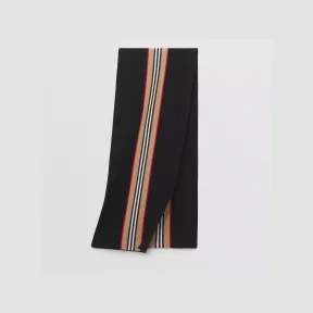 博百利/Burberry 标志性条纹羊毛围巾 (黑色) - 儿童 80485761
