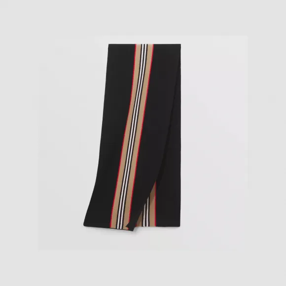 博百利/Burberry 标志性条纹羊毛围巾 (黑色) - 儿童 80485761