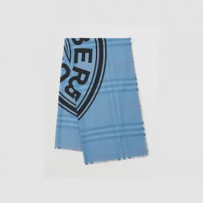 博百利/Burberry 双面两用徽标图案格纹羊绒围巾 (浅蓝色) 80496291