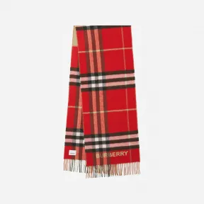 博百利/Burberry 对比感格纹羊绒围巾 (典藏米色 / 红色) 80504951