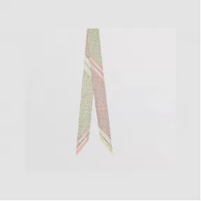 博百利/Burberry 专属标识印花丝质窄版围巾 (胭红色) - 女士 80541711