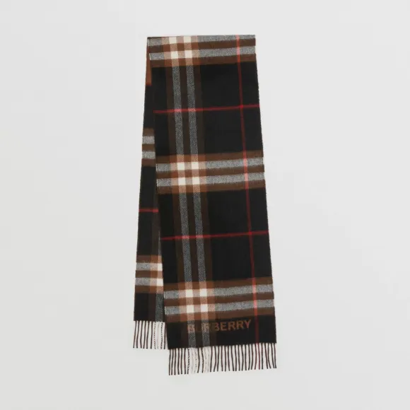 博百利/Burberry 对比感格纹羊绒围巾 (深桦木棕 / 黑色) 80592751