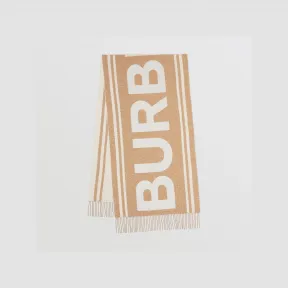 博百利/Burberry 徽标提花大号羊绒丝质混纺围巾 (典藏米色) 80597271