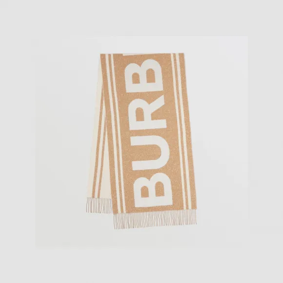 博百利/Burberry 徽标提花大号羊绒丝质混纺围巾 (典藏米色) 80597271