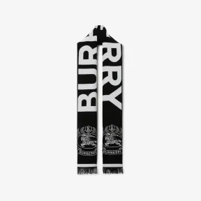 博百利/Burberry 徽标拼马术骑士装饰丝毛混纺提花围巾 (黑白) 80609661