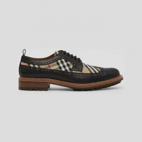 博百利/Burberry Vintage 格纹裁片皮革德比鞋 (黑色) 80613091