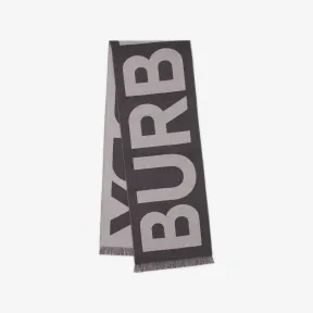 博百利/Burberry 徽标羊毛提花围巾 (燧石灰色) 80623991