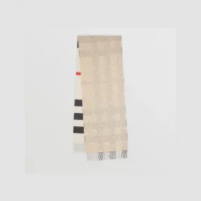 博百利/Burberry 双面两用格纹拼专属标识羊绒围巾 (自然白) 80638151