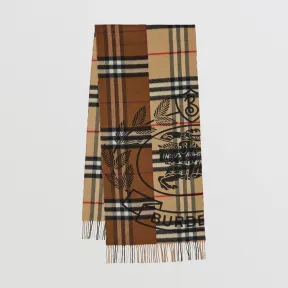 博百利/Burberry 蒙太奇羊绒提花围巾 (深桦木棕 / 典藏米色) 80638981