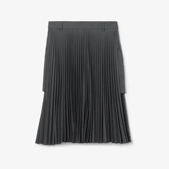 博百利/Burberry 褶裥裁片羊毛混纺短裤裙 (深麻灰) - 女士 80649901