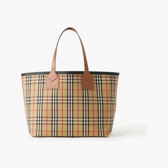 Burberry♪SALE♪80661621 博百利/Burberry London - 格纹棉质大号托特包(石楠棕/ 黑色