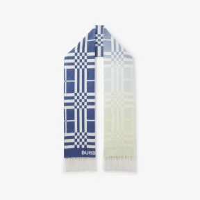 博百利/Burberry 渐变格纹羊绒提花围巾 (蓝色) 80666641