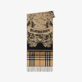 博百利/Burberry 双面两用马术骑士徽标羊绒围巾 (典藏米色) 80737681