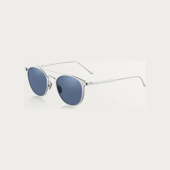 卡地亚/Cartier ESW00289 - Signature C de Cartier太阳眼镜 - 金属 灰色PVD镀膜饰面 镀钯饰面细节 深蓝色镜片。