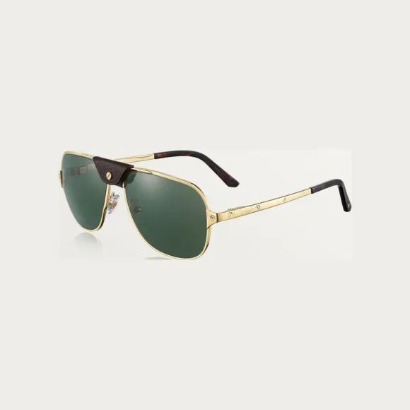 卡地亚/Cartier ESW00388 Santos de Cartier太阳眼镜 抛光香槟色镀金饰面金属材质 绿色偏光镜片 