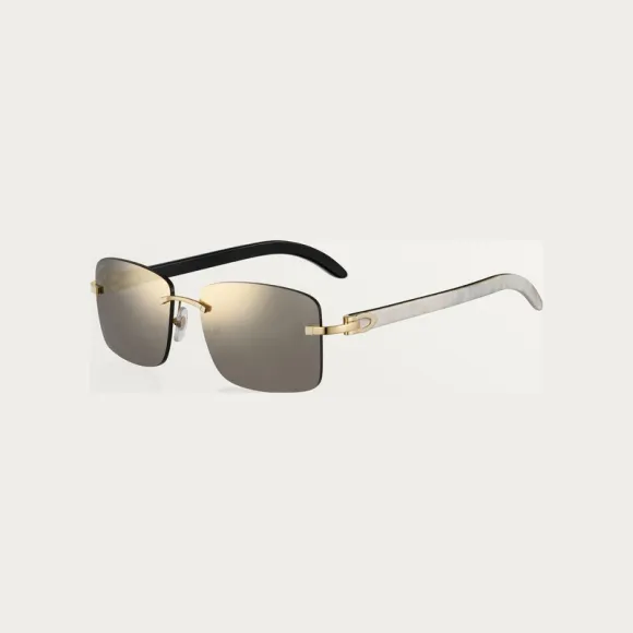 卡地亚/Cartier ESW00460 - 加长C字装饰太阳眼镜 - 白色牛角 抛光镀金饰面 灰色镜片