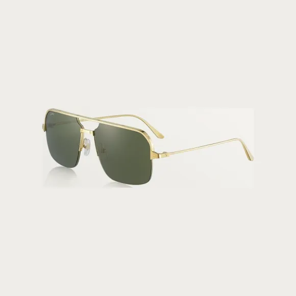 卡地亚/Cartier ESW00473 - Santos de Cartier太阳眼镜 - 抛光拉丝镀金饰面金属材质 绿色镜片