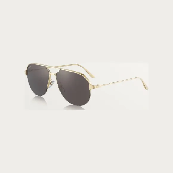 卡地亚/Cartier ESW00475 - Santos de Cartier太阳眼镜 - 抛光拉丝镀金饰面金属材质 灰色镜片