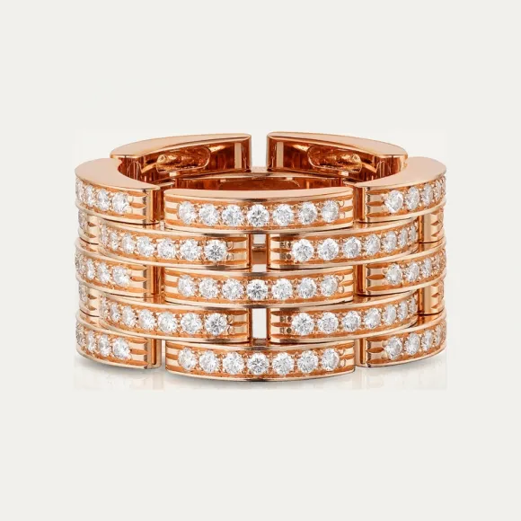 卡地亚/Cartier N4749300 - Maillon Panthère戒指 五排款 铺镶钻石 18K玫瑰金 - 玫瑰金 钻石