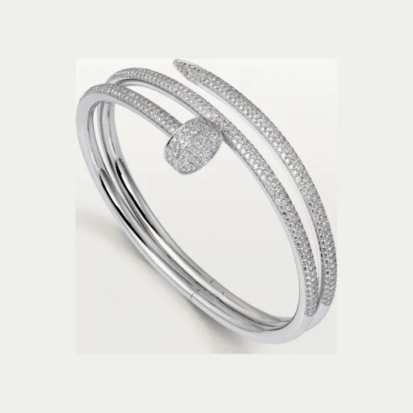 卡地亚/Cartier N6708717 - Juste un Clou手镯 双圈 半铺镶钻石 18K白金 - 白金 钻石