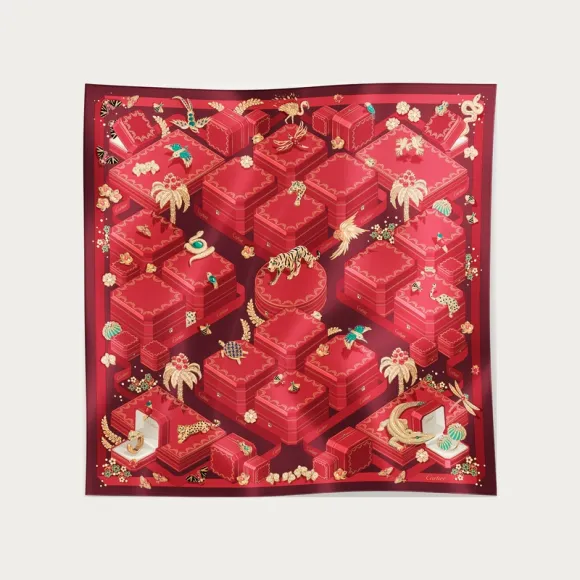 卡地亚/Cartier OS000076 - Ecrins Cartier 90丝巾 - 红色斜纹真丝