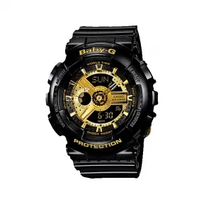卡西欧/Casio BABY-G 黑金系列时尚防水户外运动女表 BA-110-1A
