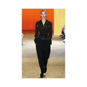 思琳/Celine  黑色人造丝和真丝混纺帆布直管裤 21P476928.38NO