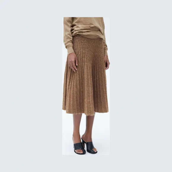 思琳/Celine  驼色羊毛和马海毛罗纹半身裙 22P70811A.02CM