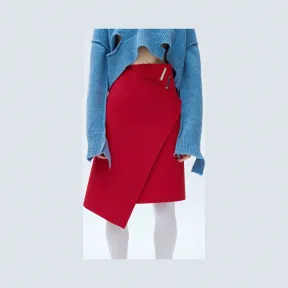 思琳/Celine  红色羊毛毡裹身半裙日常款半裙不对称半裙 22P96360A.27RO
